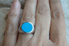 Light Blue Rounded Signet Ring. 925 Sterling Silver Signet Ring. Round Enamel Ring. Enamel Jewelry. Womens Mens Signet Ring. Unisex Ring