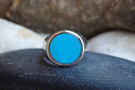 Light Blue Rounded Signet Ring. 925 Sterling Silver Signet Ring. Round Enamel Ring. Enamel Jewelry. Womens Mens Signet Ring. Unisex Ring