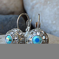 Light Blue Rebeka Crystal Drop Earrings. Halo Silver Rebeka Drop Earrings. Bridesmaid Jewelry Gift. Blue And Clear Crystal Earrings