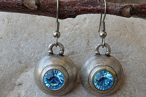 Light Blue Rebeka Rhinestone Earrings. Halo Blue Gemstone Earrings. Aquamarine Crystal Earrings. Rounded Drop Earrings. Silver Earrings