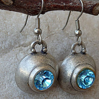 Light Blue Rebeka Rhinestone Earrings. Halo Blue Gemstone Earrings. Aquamarine Crystal Earrings. Rounded Drop Earrings. Silver Earrings