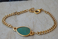 Link & Chain Bracelet. Turquoise Enamel Bracelet. Gold Bracelet.turquoise Bracelet. Turquoise Gold Bracelet