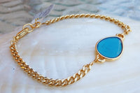 Link & Chain Bracelet. Turquoise Enamel Bracelet. Gold Bracelet.turquoise Bracelet. Turquoise Gold Bracelet