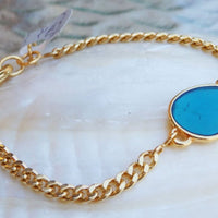 Link & Chain Bracelet. Turquoise Enamel Bracelet. Gold Bracelet.turquoise Bracelet. Turquoise Gold Bracelet