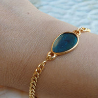 Link & Chain Bracelet. Turquoise Enamel Bracelet. Gold Bracelet.turquoise Bracelet. Turquoise Gold Bracelet