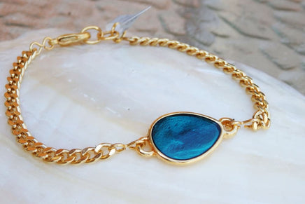 Link & Chain Bracelet. Turquoise Enamel Bracelet. Gold Bracelet.turquoise Bracelet. Turquoise Gold Bracelet