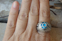 Lion Ring. Faith Ring. Statement Ring. Religious Ring. Zodiac Ring. Turquoise Ring. Kabbalah Ring. Silver Star Of David Ring. Jewish Jewelry