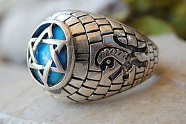 Lion Ring. Faith Ring. Statement Ring. Religious Ring. Zodiac Ring. Turquoise Ring. Kabbalah Ring. Silver Star Of David Ring. Jewish Jewelry