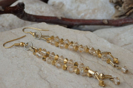 Long Beads Earrings. Beaded Earrings. Champagne Earrings. Gold Beaded Earrings. Champagne And Gold Long Earrings. Rebeka Beads Earrings