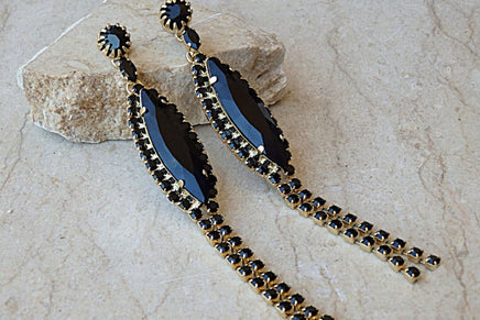 Long Black Earrings. Black Dangle Earring. Statement Earrings. Rebeka Chandelier. Trending Earrings. Black Gold Earrings. Bold Earrings