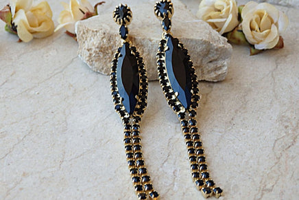 Long Black Earrings. Black Dangle Earring. Statement Earrings. Rebeka Chandelier. Trending Earrings. Black Gold Earrings. Bold Earrings