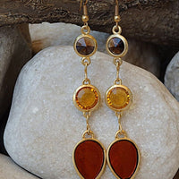 Long Dangle Earrings. Orange Earrings. Enamel Earrings. Tear Drop Earrings. Gold Brown Yellow Mandarin Earrings. Rebeka Enamel Jewelry.