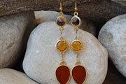 Long Dangle Earrings. Orange Earrings. Enamel Earrings. Tear Drop Earrings. Gold Brown Yellow Mandarin Earrings. Rebeka Enamel Jewelry.