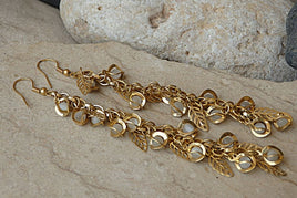 Long Pearl Chandelier Bridal Earrings. Gold Leaf Pearl. Cluster Of Grapes Earrings. Wedding Statement Pearl Earrings. Wedding Leaf Jewelry