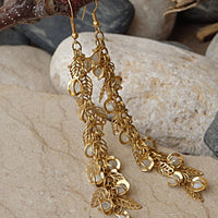 Long Pearl Chandelier Bridal Earrings. Gold Leaf Pearl. Cluster Of Grapes Earrings. Wedding Statement Pearl Earrings. Wedding Leaf Jewelry