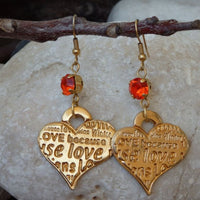 Love Earrings. Rebeka Orange Earrings. Heart Shaped Jewelry. Mom Jewelry Gift. Mothers Day Gift. Orange Crystal Dangle Earrings For Wife