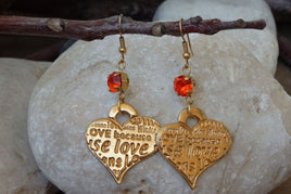 Love Earrings. Rebeka Orange Earrings. Heart Shaped Jewelry. Mom Jewelry Gift. Mothers Day Gift. Orange Crystal Dangle Earrings For Wife