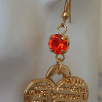 Love Earrings. Rebeka Orange Earrings. Heart Shaped Jewelry. Mom Jewelry Gift. Mothers Day Gift. Orange Crystal Dangle Earrings For Wife