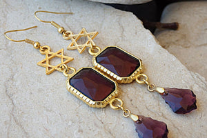 Magen David Earrings. Star Of David Earrings. Jewish Gold Chandelier Earrings. Purple Rebeka Earrings. Jewish Jewelry. Jewish Earrings
