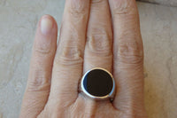 Men Signet Ring. Sterling Silver Ring. Enamel On Silver. Enamel Jewelry. Circle Ring. Black Silver Ring. Classic Rings For Him Her. Unisex