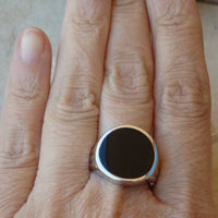 Men Signet Ring. Sterling Silver Ring. Enamel On Silver. Enamel Jewelry. Circle Ring. Black Silver Ring. Classic Rings For Him Her. Unisex