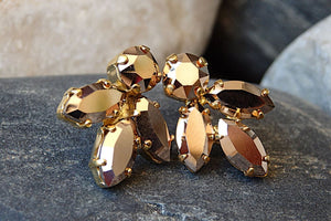 Metallic Rose Gold Earrings. Gift Under 50. Maid Gift Ideas. Rose Gold Stud Earrings. Metallic Wedding Jewelry. Rebeka Crystal Earrings