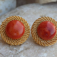 Mineral Natural Gemstone Jewelry.gold And Red Coral Stud Earrings.vintage Style Jewelry. Jewelry Set For Women. Rose Coral Natural Earrings