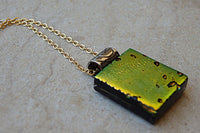 Minimalist Pendant. Handmade Glass Pendant. Fused Glass Jewelry. Orange Glass Necklace. Square Fused Glass Pendant. Unique Small Pendant