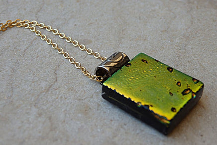 Minimalist Pendant. Handmade Glass Pendant. Fused Glass Jewelry. Orange Glass Necklace. Square Fused Glass Pendant. Unique Small Pendant