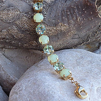 Mint Rebeka Tennis Bracelet. Light Green Rhinestone Elegant Bracelet. Adjustable Crystal Bracelet For Bridesmaid Gift. Bridal Jewelry