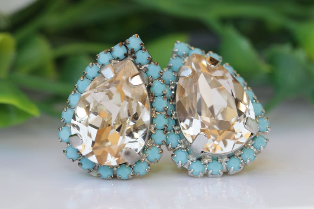 Morganite Earrings, turquoise morganite stud earrings, bridal morganite earrings, bridesmaid morganite earrings gift