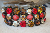 Multi Colors Rebeka Bracelet. Rhinestone Red Champagne Orange Brown Bracelet. Vintage Bracelet. Thick Bracelet. Chunky Stone Bracelet
