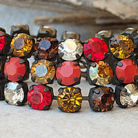 Multi Colors Rebeka Bracelet. Rhinestone Red Champagne Orange Brown Bracelet. Vintage Bracelet. Thick Bracelet. Chunky Stone Bracelet