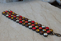 Multi Colors Rebeka Bracelet. Rhinestone Red Champagne Orange Brown Bracelet. Vintage Bracelet. Thick Bracelet. Chunky Stone Bracelet