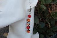 Multi Colors Rebeka Earrings. Red Orange Earrings. Antique Brass Fire Earrings. Pave Earrings. Rebeka Crystal Fancy Bar Stone Earrings