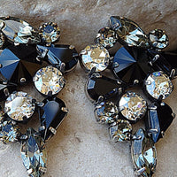 Multi Stone Cluster Stud Earrings. Black & White Rebeka Earrings. Large Elegant Stud Earrings. Cocktail Earrings. Big Statement Earrings