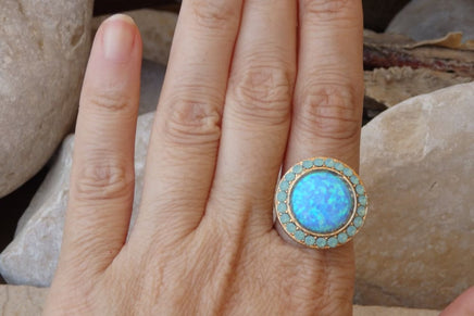 Multi Stone Opal Ring. Blue Circle Ring. Fire Opal Ring. Adjustable Rebeka Statement Ring. Stackable Ring. Gold Open Back Ring. Big Rings