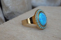 Multi Stone Opal Ring. Blue Circle Ring. Fire Opal Ring. Adjustable Rebeka Statement Ring. Stackable Ring. Gold Open Back Ring. Big Rings