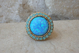 Multi Stone Opal Ring. Blue Circle Ring. Fire Opal Ring. Adjustable Rebeka Statement Ring. Stackable Ring. Gold Open Back Ring. Big Rings