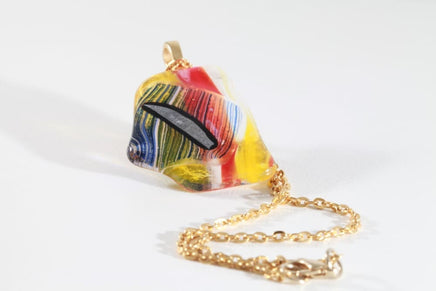 Multicolor Fused Glass Necklace. Handmade Glass Pendant For Women Gift For Women. Christmas Gift. Glass Jewelry. Red Yellow Glass Pendant