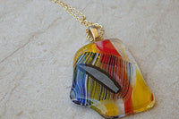 Multicolor Fused Glass Necklace. Handmade Glass Pendant For Women Gift For Women. Christmas Gift. Glass Jewelry. Red Yellow Glass Pendant