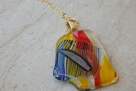 Multicolor Fused Glass Necklace. Handmade Glass Pendant For Women Gift For Women. Christmas Gift. Glass Jewelry. Red Yellow Glass Pendant