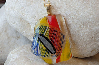 Multicolor Fused Glass Necklace. Handmade Glass Pendant For Women Gift For Women. Christmas Gift. Glass Jewelry. Red Yellow Glass Pendant