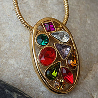 Multicolor Rebeka Necklace. Colorful Gemstone Necklace. Oval Rebeka Crystal Necklace. Gold Plated Multicolor Necklace. Ellipse Pendant