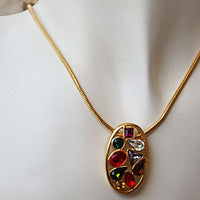 Multicolor Rebeka Necklace. Colorful Gemstone Necklace. Oval Rebeka Crystal Necklace. Gold Plated Multicolor Necklace. Ellipse Pendant