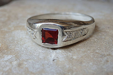 Narrow Garnet Signet Ring