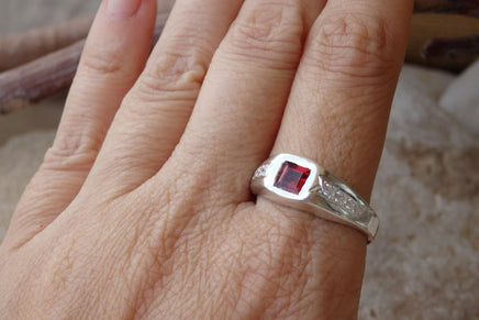 Narrow Garnet Signet Ring