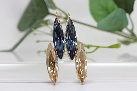 Navy Blue Champagne Earrings. Bridal Rebeka Earrings. Statement Earrings. Gold Earrings. Bridesmaid Jewelry Gift. Wedding Prom Earrings