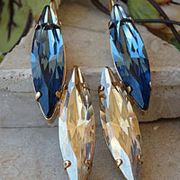 Navy Blue Champagne Earrings. Bridal Rebeka Earrings. Statement Earrings. Gold Earrings. Bridesmaid Jewelry Gift. Wedding Prom Earrings