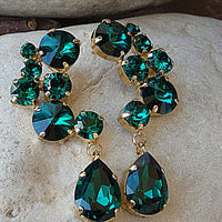Navy Blue Drop Cluster Earrings. Blue Crystal Rebeka Earrings. Large Elegant Stud Earrings. Big Blue Earrings For Bridesmaid Jewelry Gift